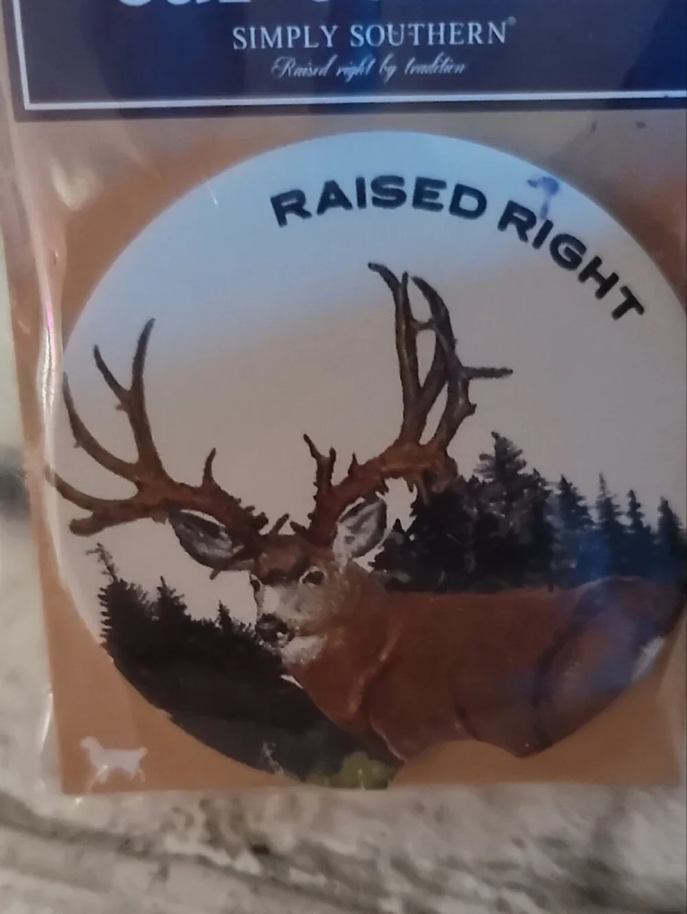Simply Southern Brown and Blue Deer Car Coaster - Raised Right